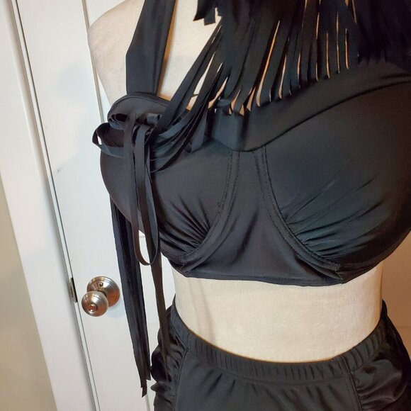 NEW WATER PRINCESS SZ XL 2 Piece Black Swimsuit Boho Cruisewear Vacation - Picture 4 of 11